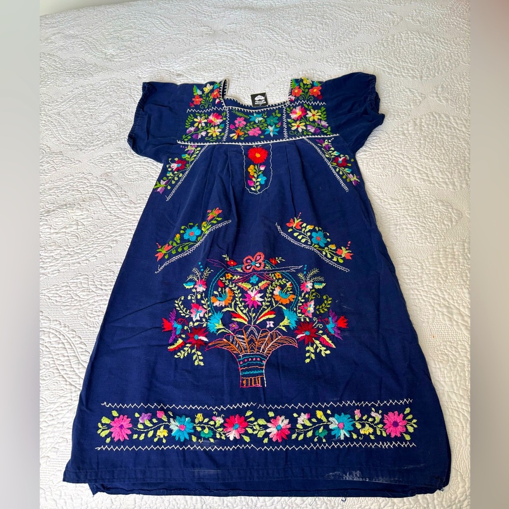 Vintage Mexican Embroidery Summer Dress